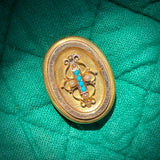 Estate 14k Yellow Gold Oval Victorian Brooch with Seed Pearls and Turquoise Accents