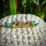 Estate 18k Yellow Gold Etruscan Revival Pin/Brooch with Turquoise and Diamond Accents