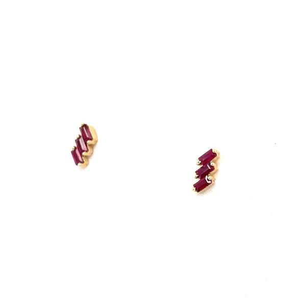 14K Yellow Gold Ruby Baguette Lightning Bolt Stud Earrings