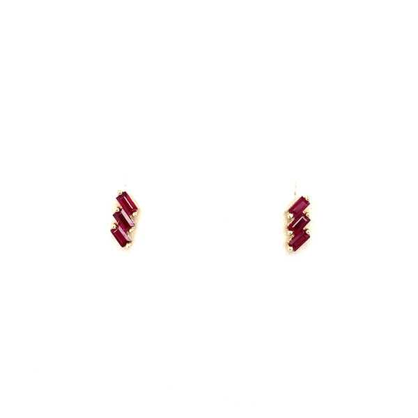 14K Yellow Gold Ruby Baguette Lightning Bolt Stud Earrings