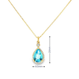 14k Yellow Gold Pear Swiss Blue Topaz and Diamond Halo Pendant
