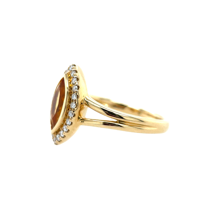 14k Yellow Gold Marquise Citrine Ring with Diamond Halo