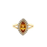 14k Yellow Gold Marquise Citrine Ring with Diamond Halo