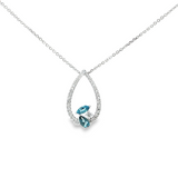 14k White Gold Pear-Shaped Blue Topaz and Diamond Pendant