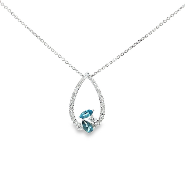 14k White Gold Pear-Shaped Blue Topaz and Diamond Pendant
