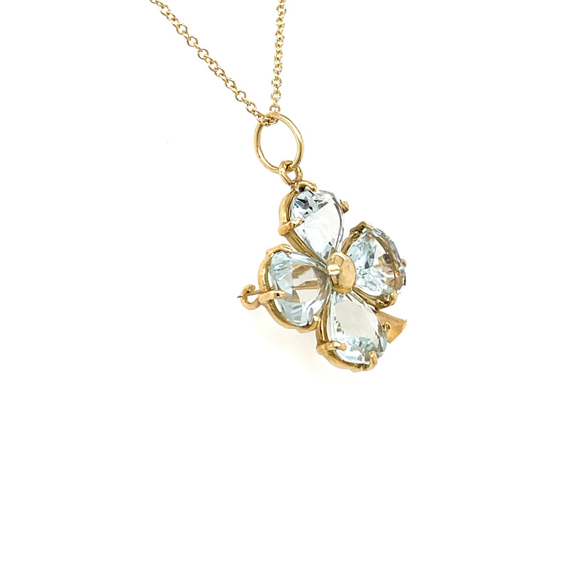 ESTATE 18K YELLOW GOLD CLOVER AQUAMARINE PIN/PENDANT