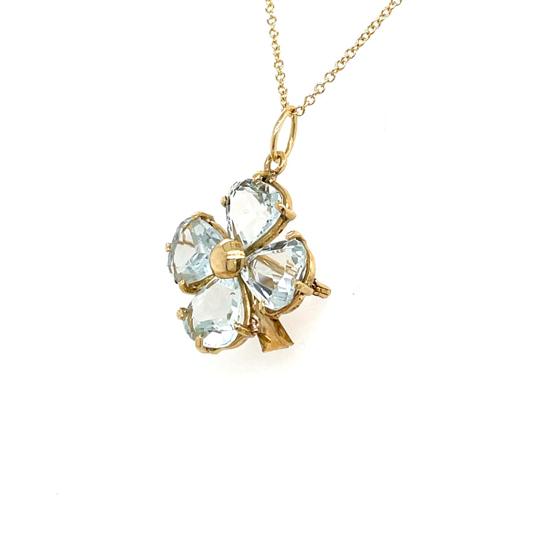 ESTATE 18K YELLOW GOLD CLOVER AQUAMARINE PIN/PENDANT