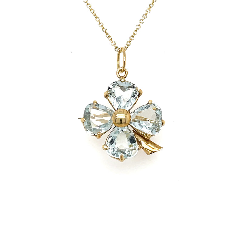 ESTATE 18K YELLOW GOLD CLOVER AQUAMARINE PIN/PENDANT