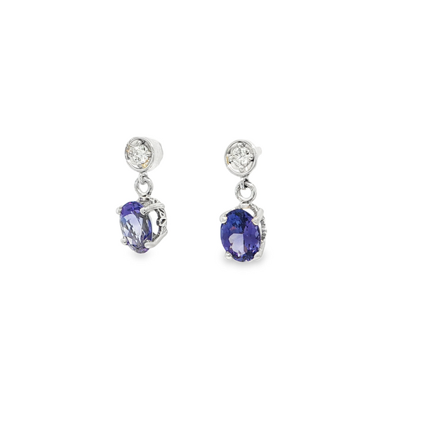 14k White Gold Tanzanite and Diamond Dangle Earrings