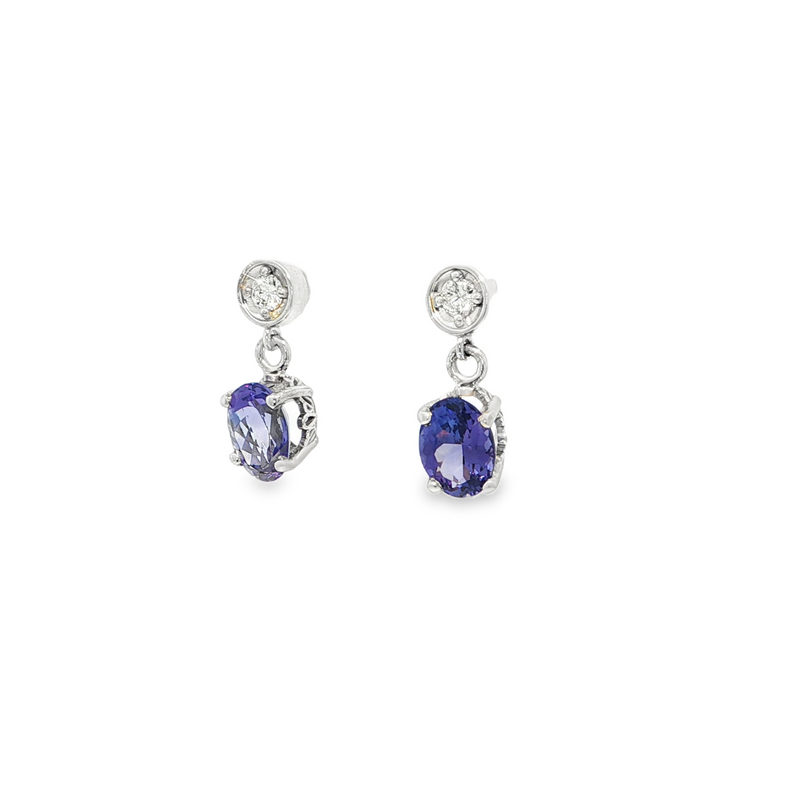 14k White Gold Tanzanite and Diamond Dangle Earrings