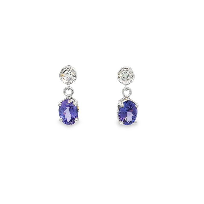 14k White Gold Tanzanite and Diamond Dangle Earrings