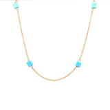 Estate 14K Yellow Gold Turquoise Cube Station Necklace – 17”