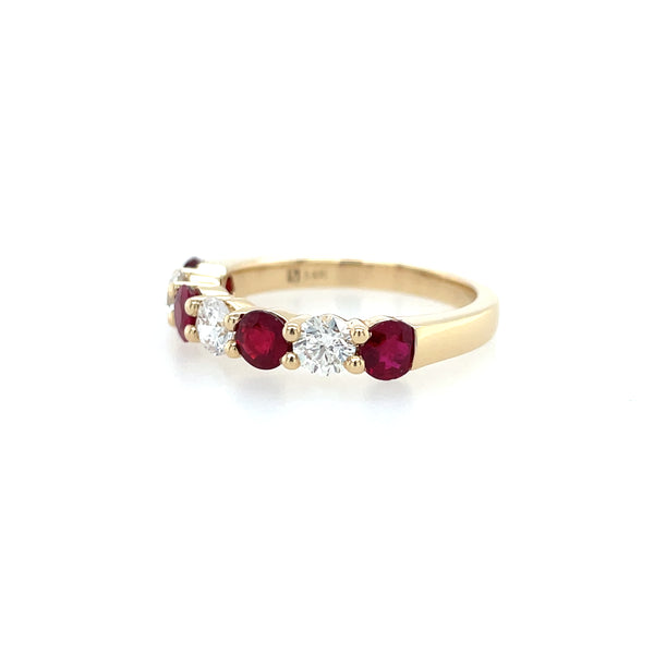 14K Yellow Gold Alternating Ruby and Diamond Band