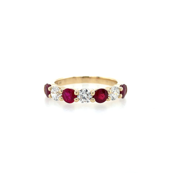 14K Yellow Gold Alternating Ruby and Diamond Band