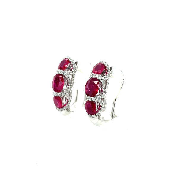 18K White Gold Ruby and Diamond Trellis Omega Back Earrings