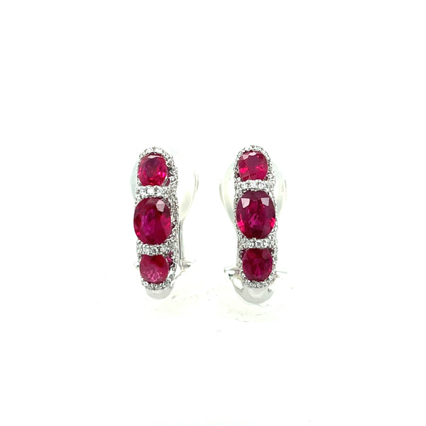 18K White Gold Ruby and Diamond Trellis Omega Back Earrings