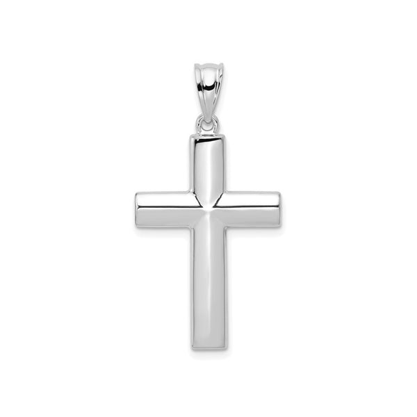14K White Gold Hollow Puff Cross Pendant
