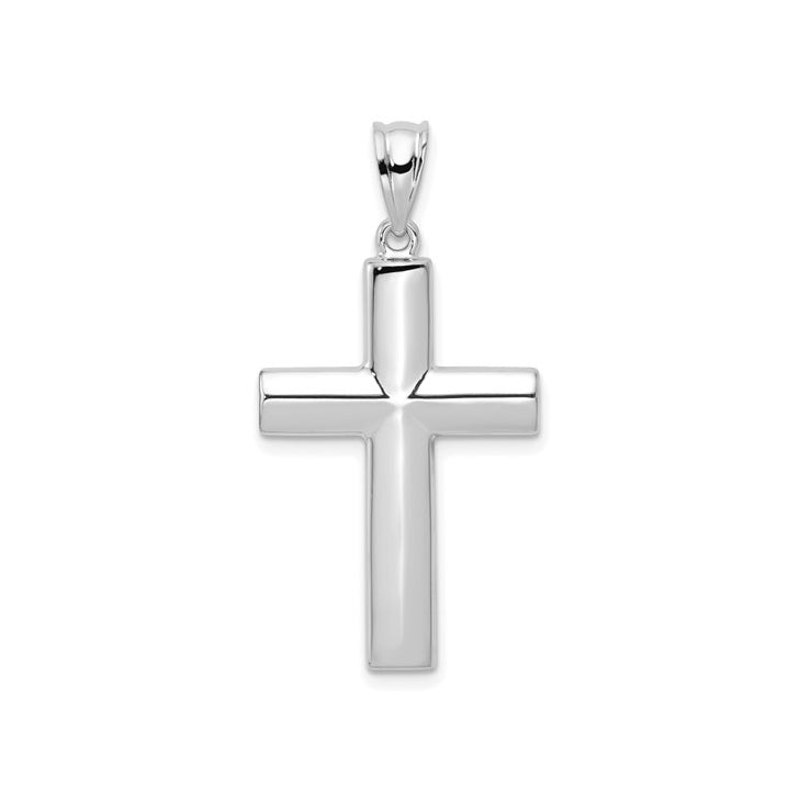 14K White Gold Hollow Puff Cross Pendant