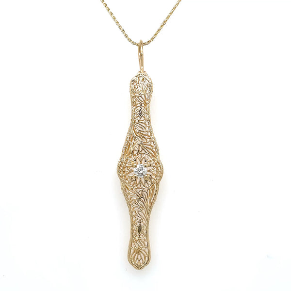 Estate 14K Yellow Gold Filigree Diamond Necklace