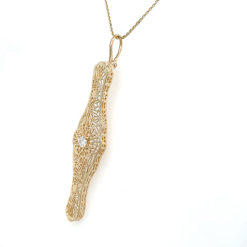 Estate 14K Yellow Gold Filigree Diamond Necklace