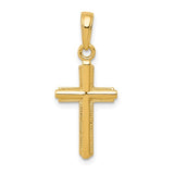 14KY Gold Striped Edge Cross Pendant