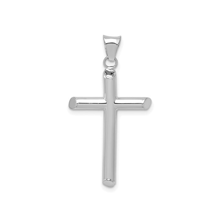 14K White Gold Polished Tube Cross Pendant