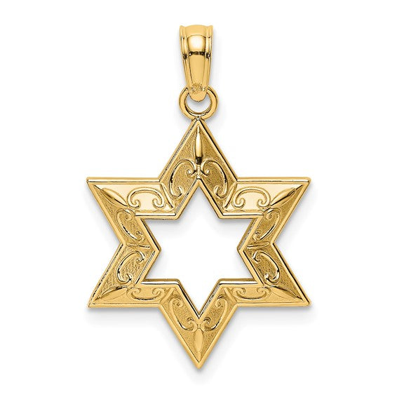 14KY Gold Textured Star of David Pendant