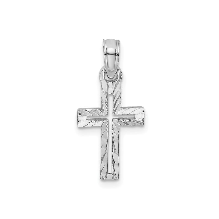 14K White Gold Diamond-Cut Petite Cross Charm