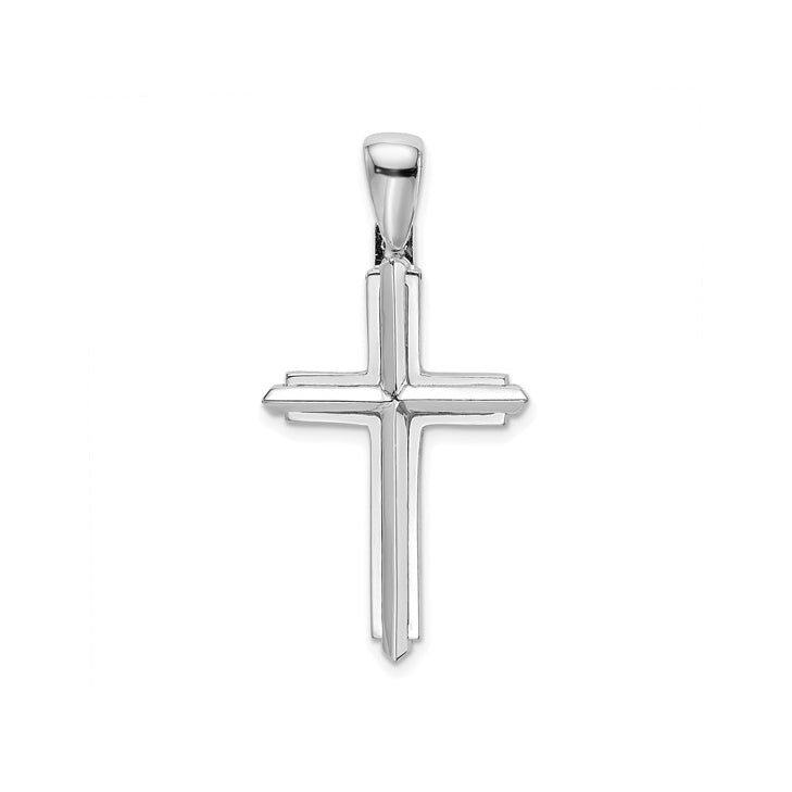 14K White Gold Polished Cross Pendant with Stepped Edge