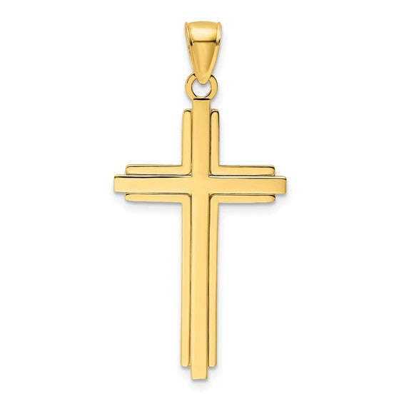 14KY Gold Stepped Edge Cross Pendant