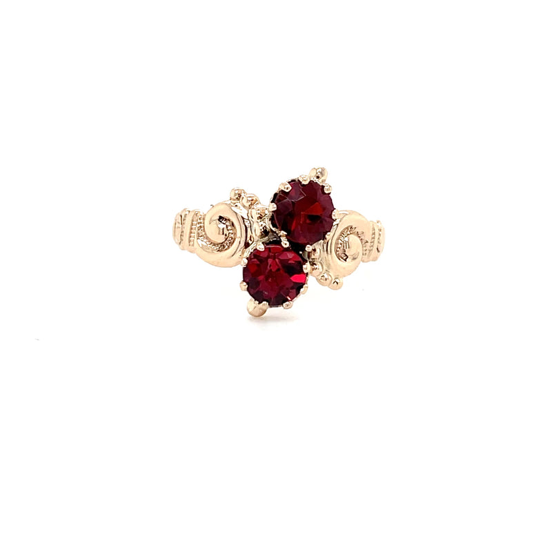 Estate Victorian-Inspired 10K Yellow Gold Garnet Scroll Ring