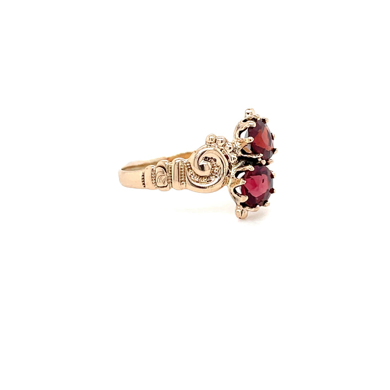 Estate Victorian-Inspired 10K Yellow Gold Garnet Scroll Ring