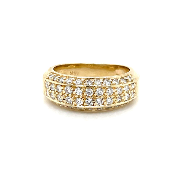 Estate 14K Yellow Gold 4-Row Diamond Band