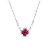 14K White Gold Ruby and Diamond Floral Pendant Necklace