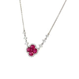 14K White Gold Ruby and Diamond Floral Pendant Necklace