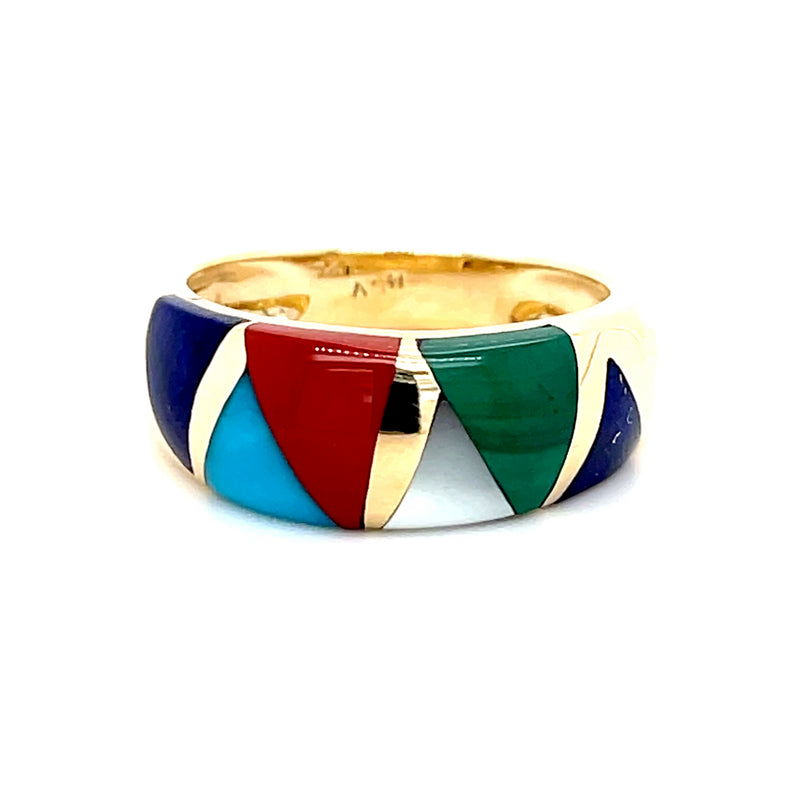 ESTATE 14K YELLOW GOLD FASHION RING WITH MULTI-GEMSTONE INLAY