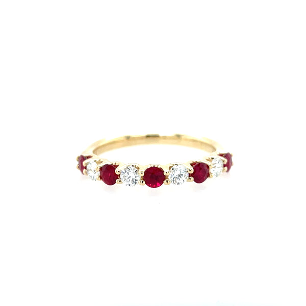 14K Yellow Gold Alternating Ruby and Diamond Band