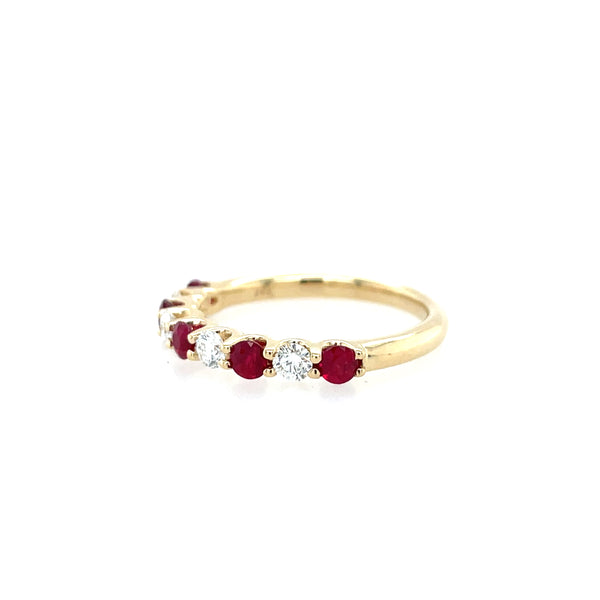 14K Yellow Gold Alternating Ruby and Diamond Band