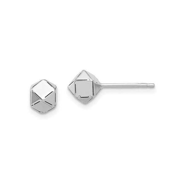 14K White Gold Polished Geometric Ball Post Earrings