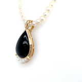 Estate 14K Yellow Gold Black Onyx & Mother of Pearl Enhancer on Freshwater Pearl Strand