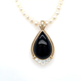 Estate 14K Yellow Gold Black Onyx & Mother of Pearl Enhancer on Freshwater Pearl Strand