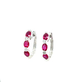14K White Gold Ruby and Diamond Oval Hoop Earrings