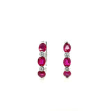 14K White Gold Ruby and Diamond Oval Hoop Earrings