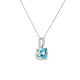 14k White Gold Square Cushion Cut Blue Topaz and Diamond Pendant