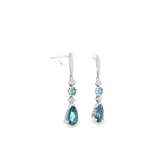 14k White Gold London Blue Topaz and Diamond Drop Earrings