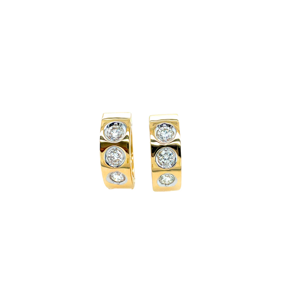 14K Yellow Gold 3-Stone Style Hinged .74ctw Diamond Hoop Earrings