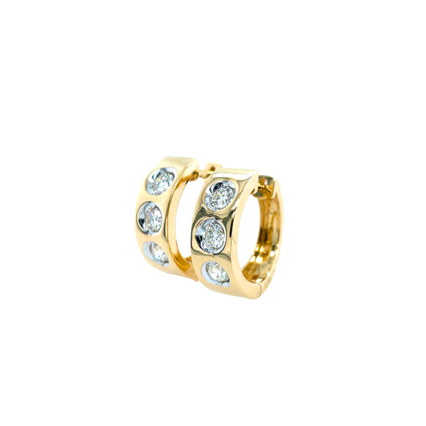 14K Yellow Gold 3-Stone Style Hinged .74ctw Diamond Hoop Earrings