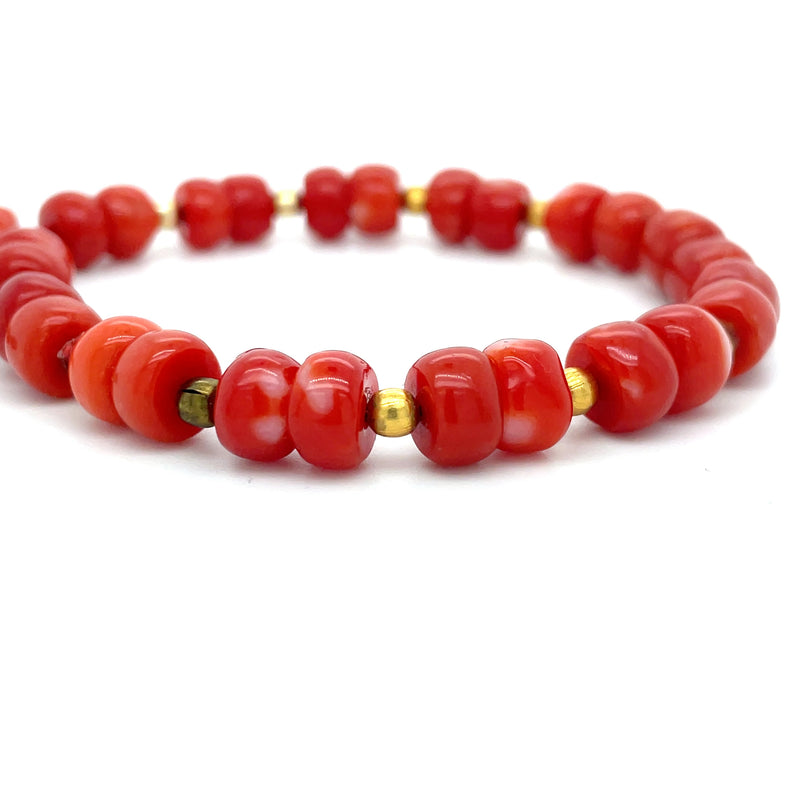 Estate Carved Red Coral Bead Bracelet with Tassel – 7”