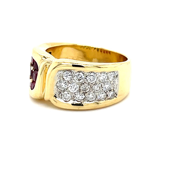 ESTATE 18K YELLOW GOLD RUBY & DIAMOND FASHION RING