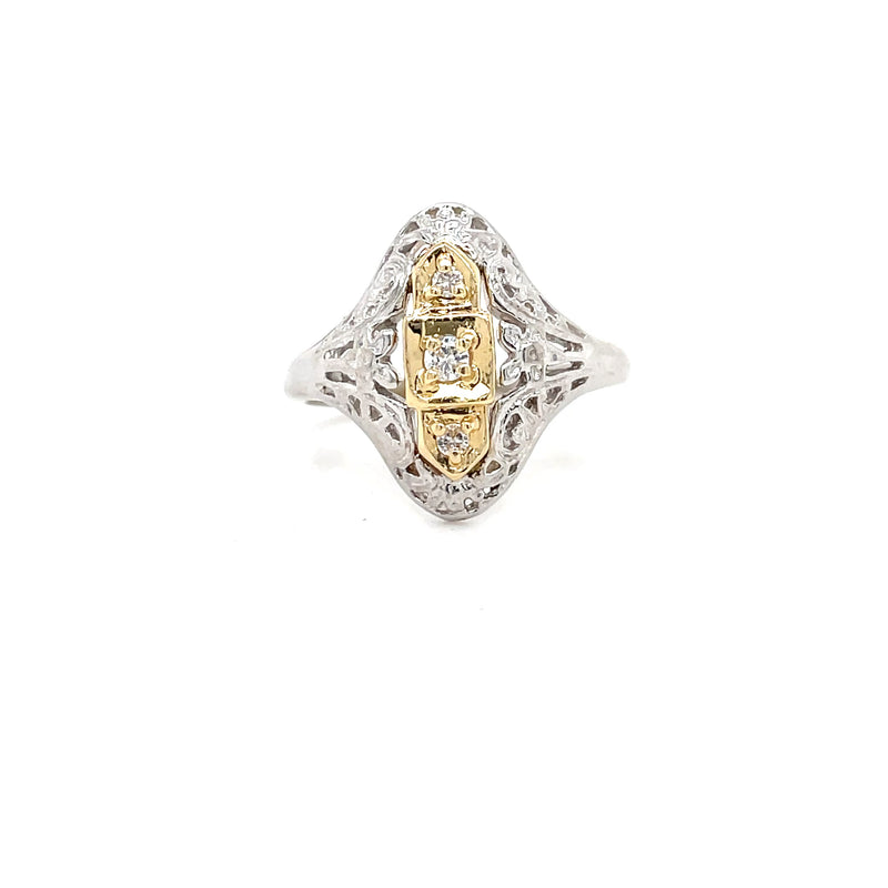 ESTATE 14k TWO-TONE FILIGREE STYLE RING WITH .10TCW DIAMONDS